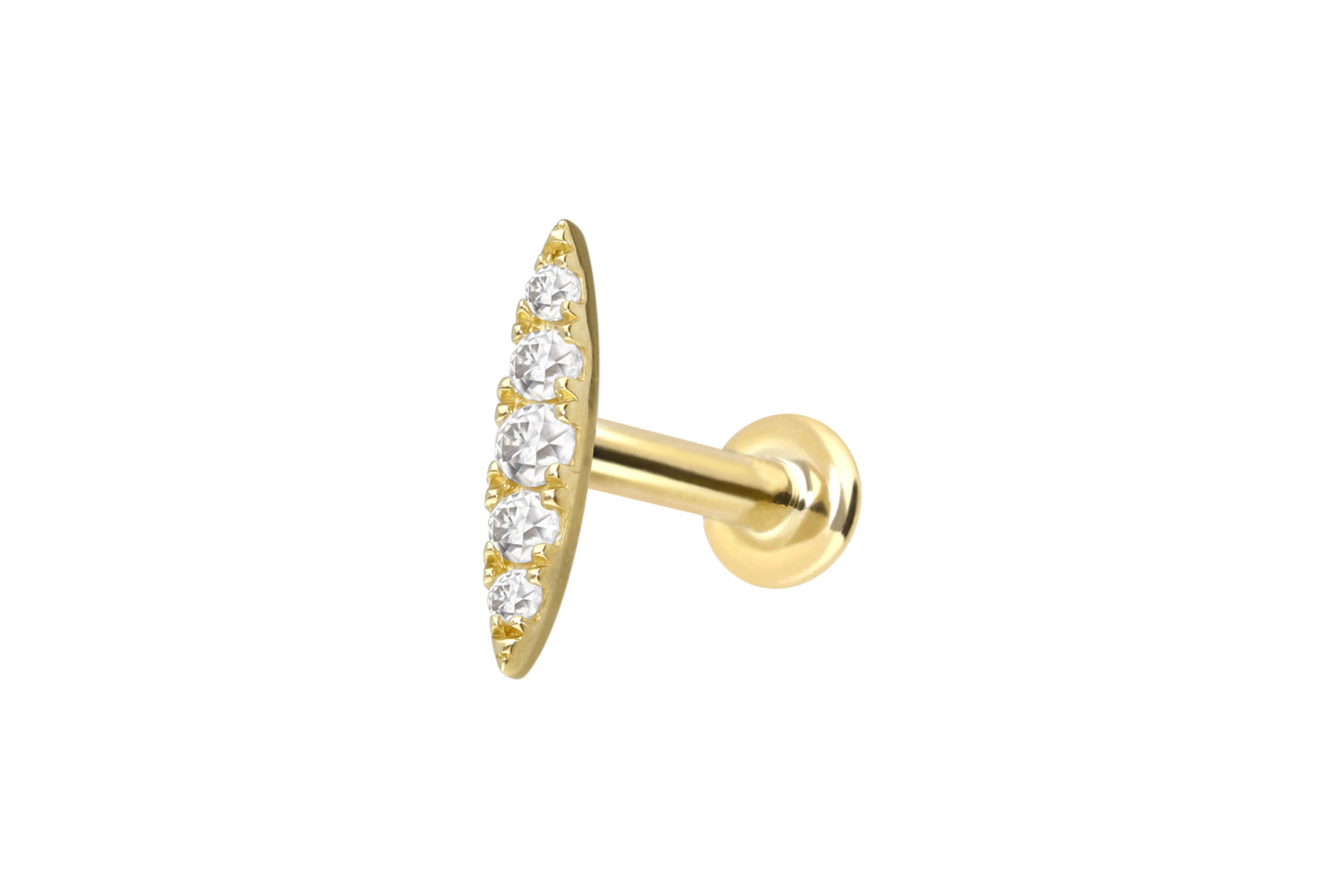 14 Karat Gold Labret Piercing mit Innengewinde MOISSANIT-OVAL